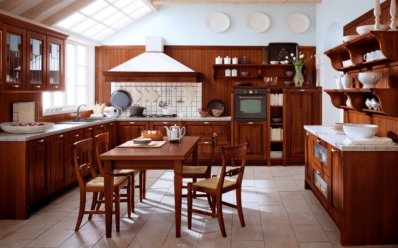 кухня с коричневой мебелью интерьер